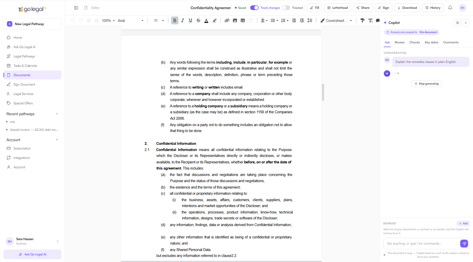 Go Legal AI - Template & Co-Pilot