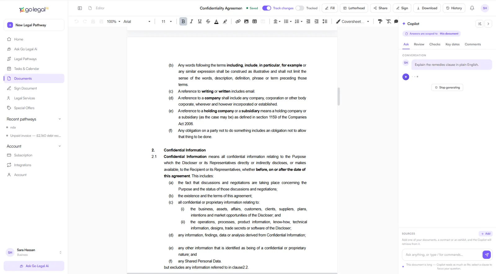 Go Legal AI - Template & Co-Pilot