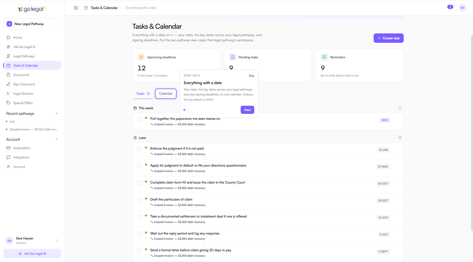 Go Legal Ai - Tasks & Deadlines