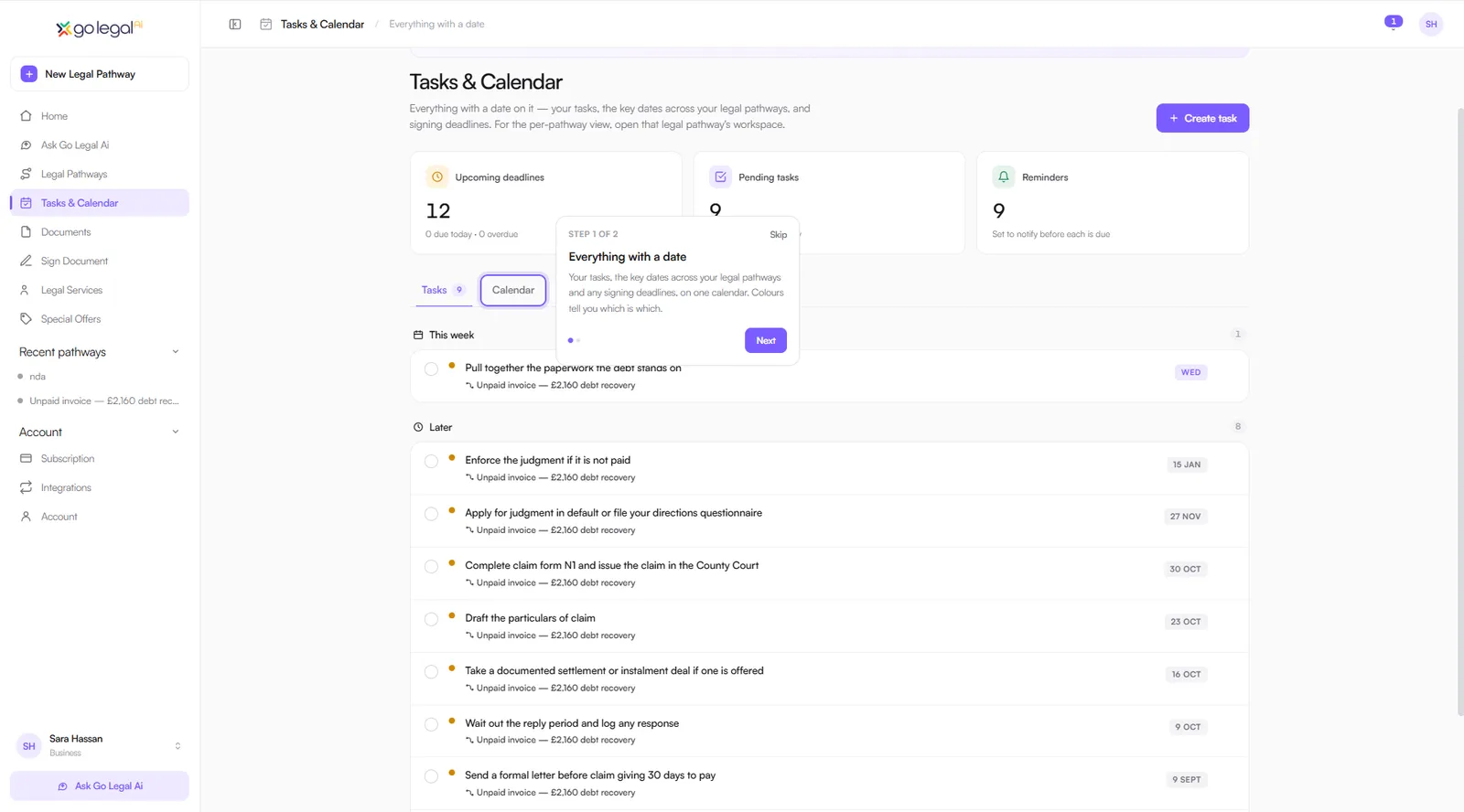 Go Legal Ai - Tasks & Deadlines